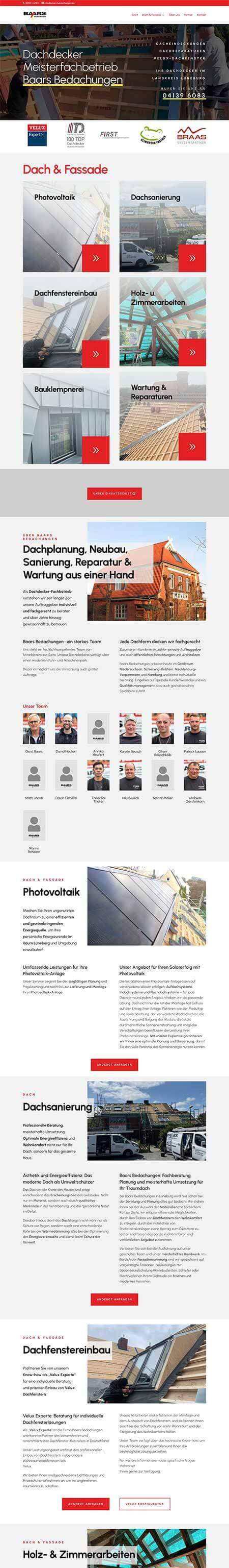 Webdesign für Baars Bedachungen: Website für Dachdeckerbetrieb in Hamburg